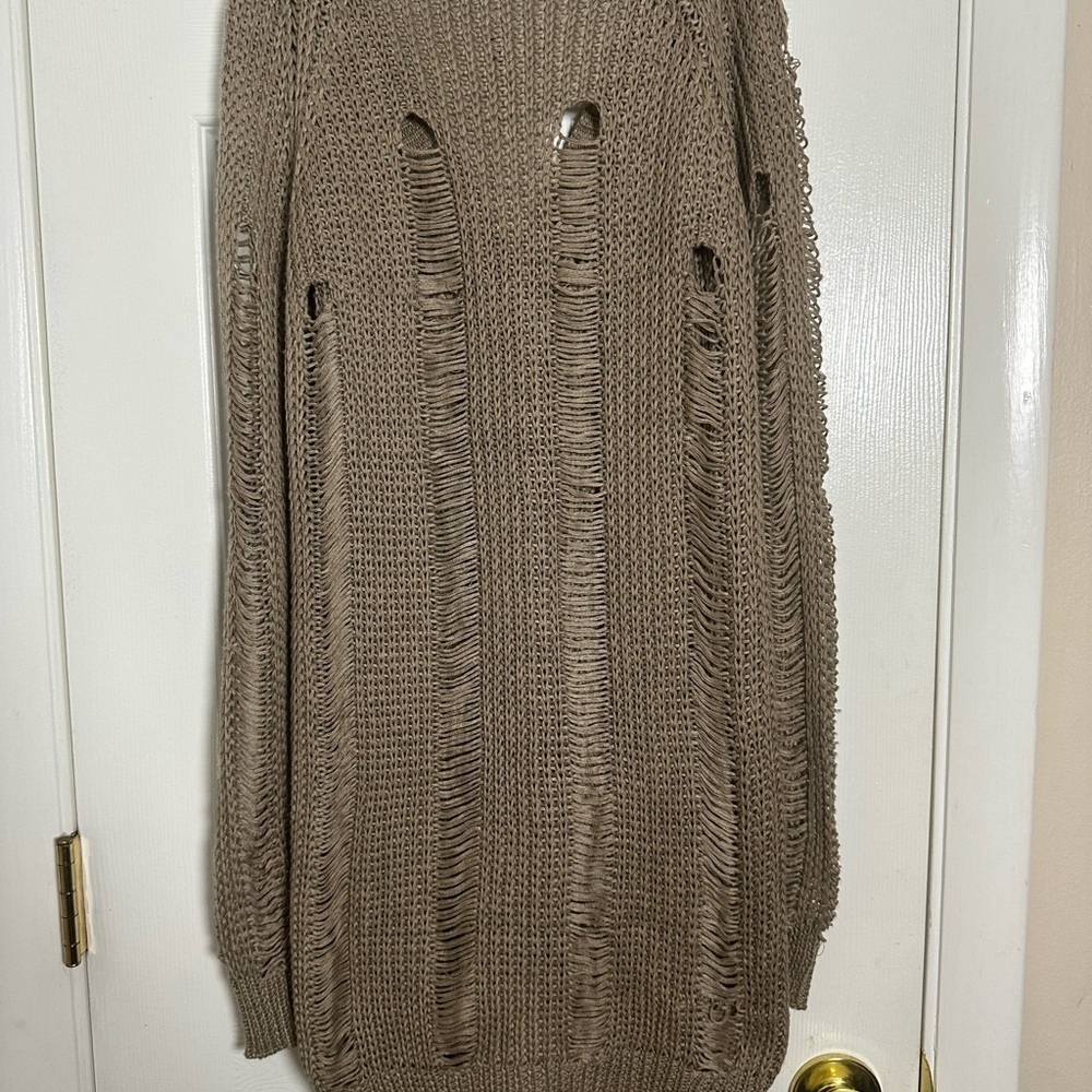 Tan Cardigan Sweater V-Neck Ribbed - Picture 4 of 6